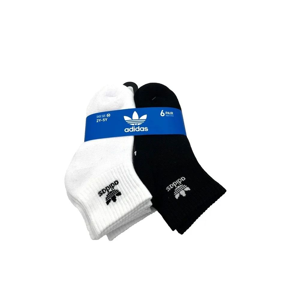 Adidas Youth Quarter Ankle Socks Black & White Pack of‎ 6 Size 2Y-5Y M EV6421B